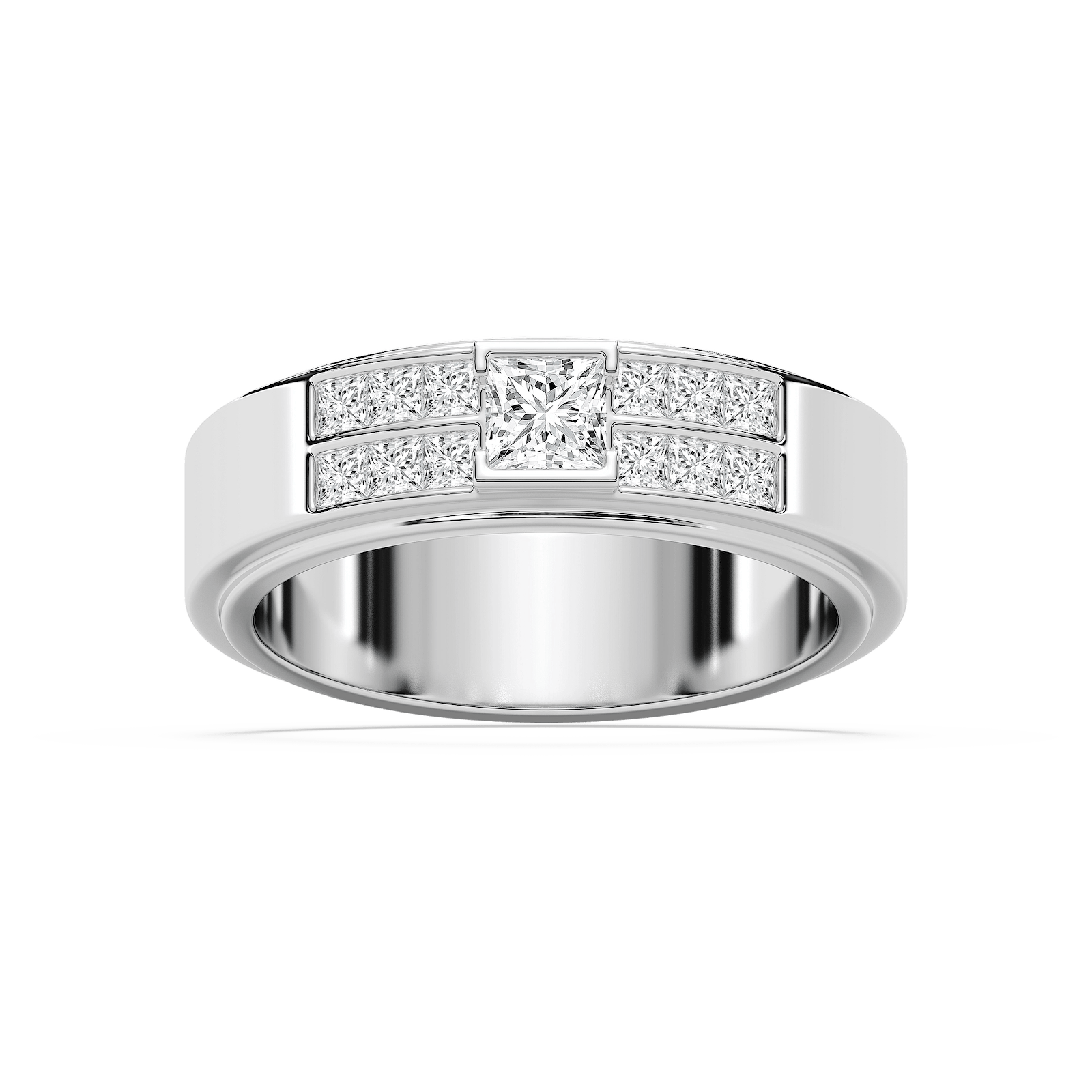 Max 1 ctw Princess Lab Grown Diamond 6.80mm Half Bezel Mens Wedding Band