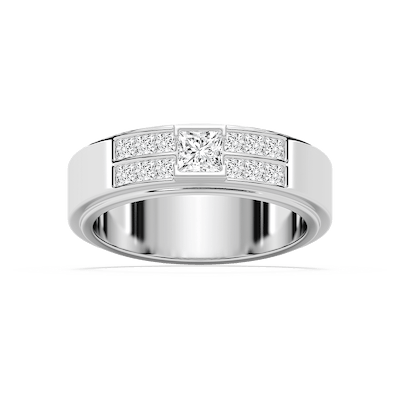 Max 1 ctw Princess Lab Grown Diamond 6.80mm Half Bezel Mens Wedding Band