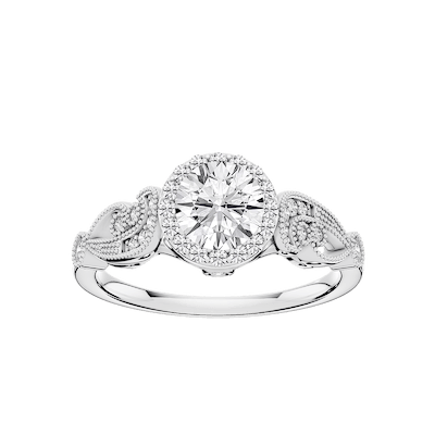 Freya Lab Grown Diamond Halo Vintage Filigree Wedding Set