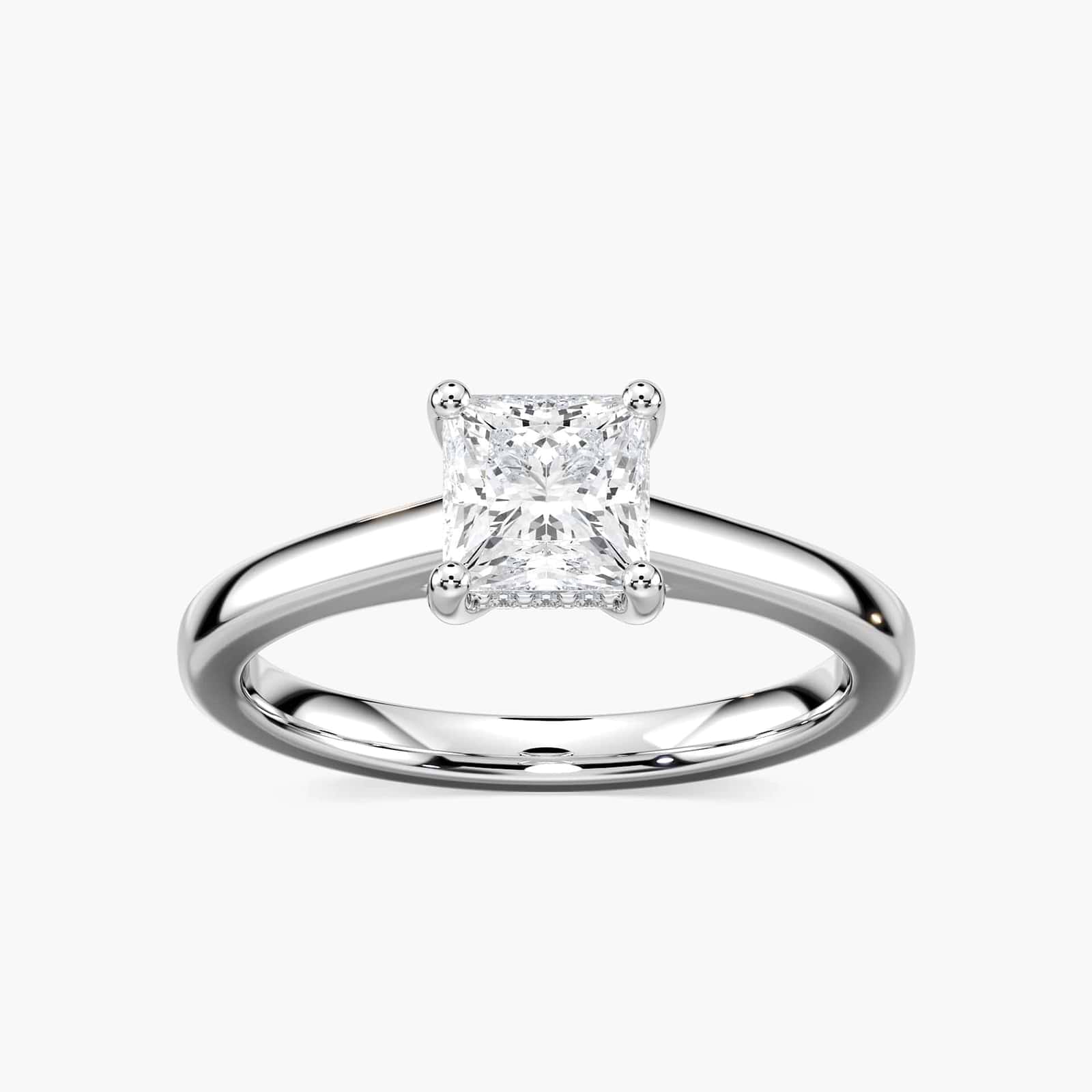 Shown with 2ct Round Cut Lab Created Pink Sapphire in 14k Rose Gold|Beautiful hidden halo engagement ring with 2ct round cut lab created pink sapphire in 14k rose gold setting