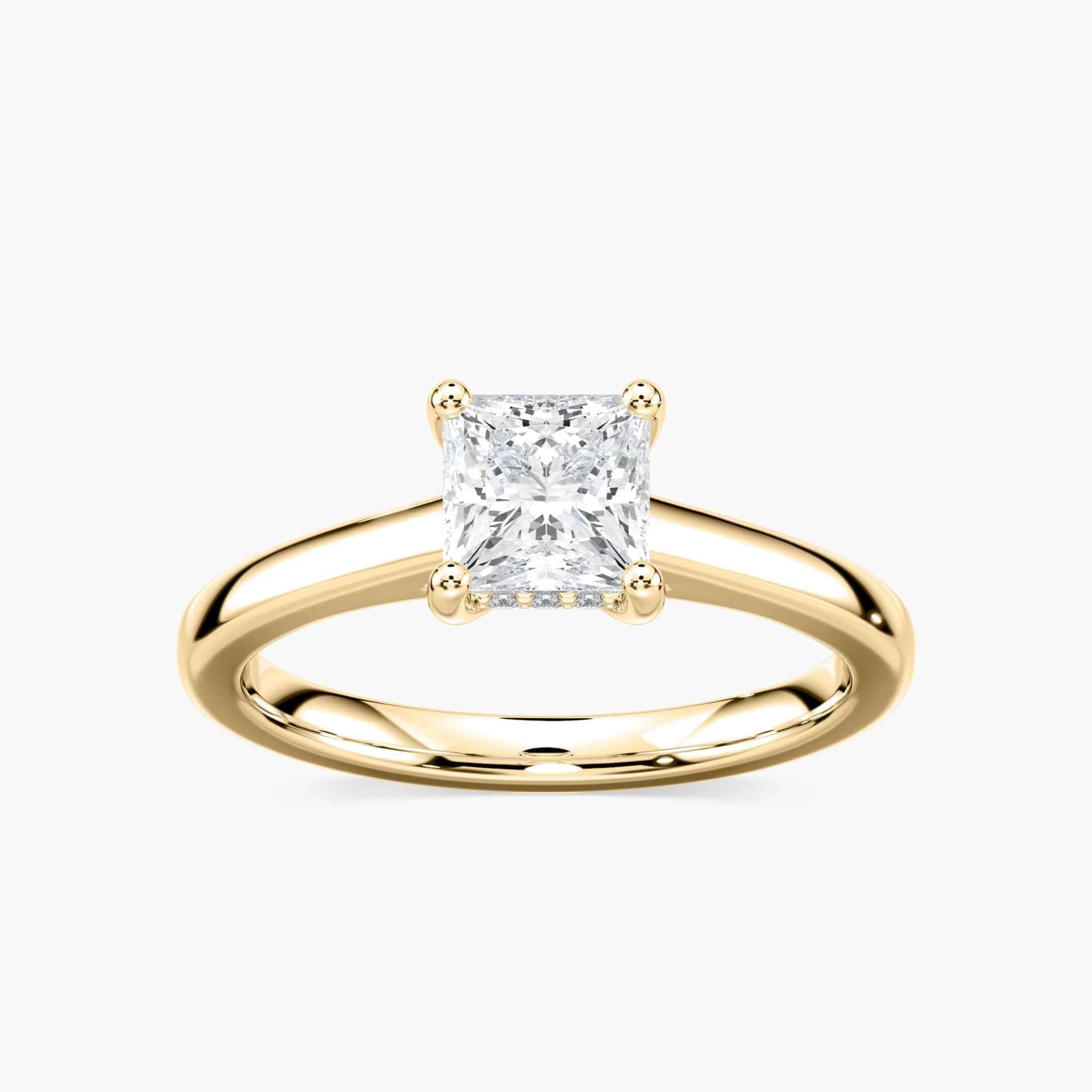Stefania Princess Lab Grown Diamond Cathedral Hidden Halo Engagement Ring