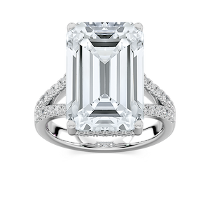 Stephanie 15 ¾ ctw Emerald Lab Grown Diamond Split Shank Hidden Halo Engagement Ring - Signature Collection