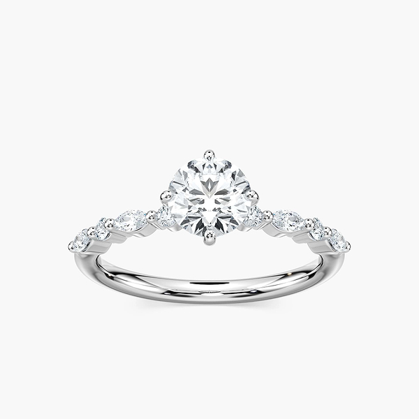 Summer Round Lab Grown Diamond Single Shared Prong Side Stone Engagement Ring