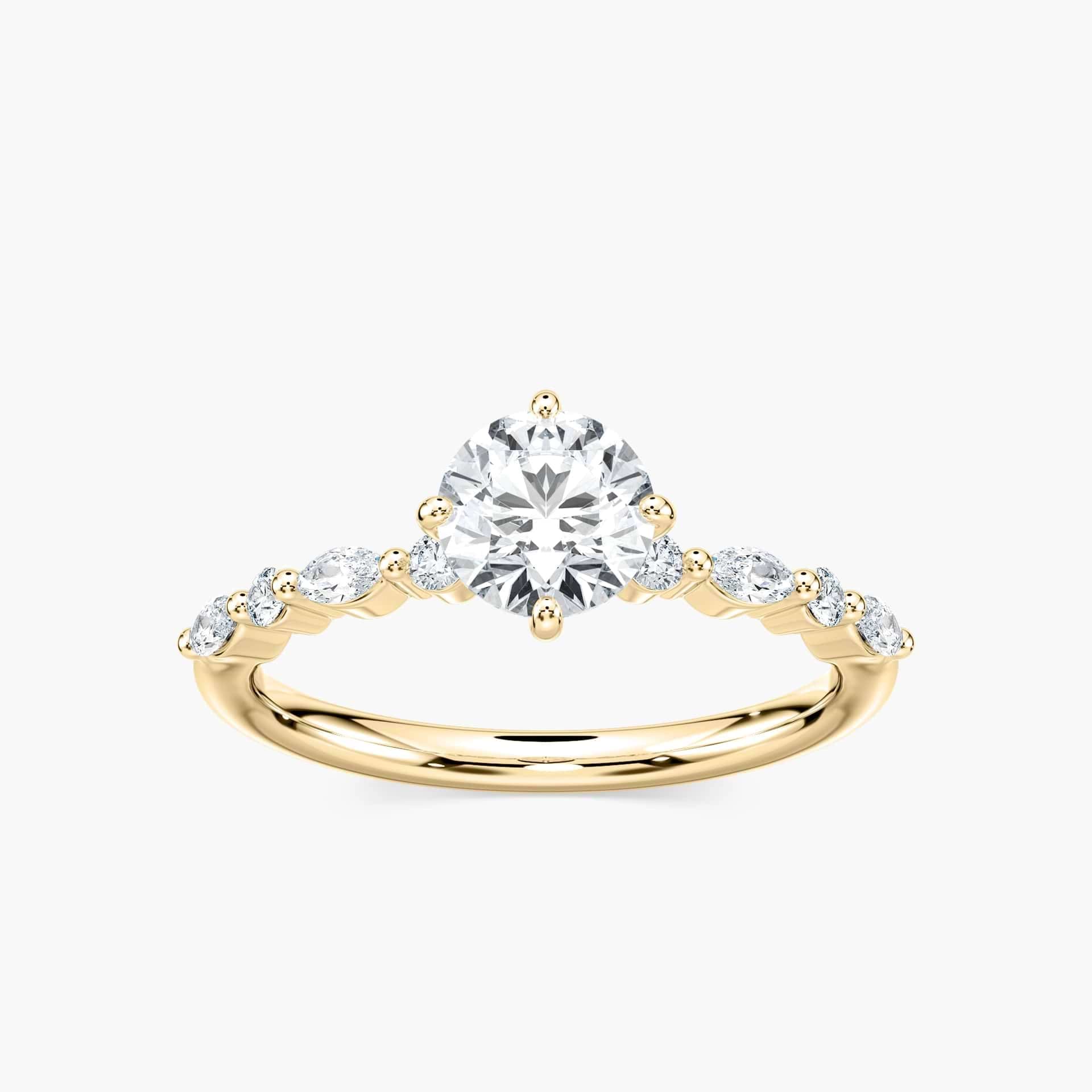 Summer Round Lab Grown Diamond Single Shared Prong Side Stone Engagement Ring