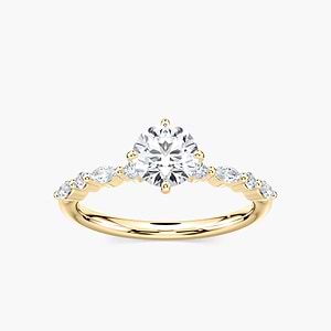 Summer Round Lab Grown Diamond Single Shared Prong Side Stone Engagement Ring