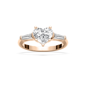 Justice Heart Lab Grown Diamond with Tapered Baguette Sides Three Stone Engagement Ring