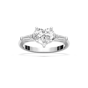Briar Heart Lab Grown Diamond with Tapered Baguette Sides Three Stone Engagement Ring