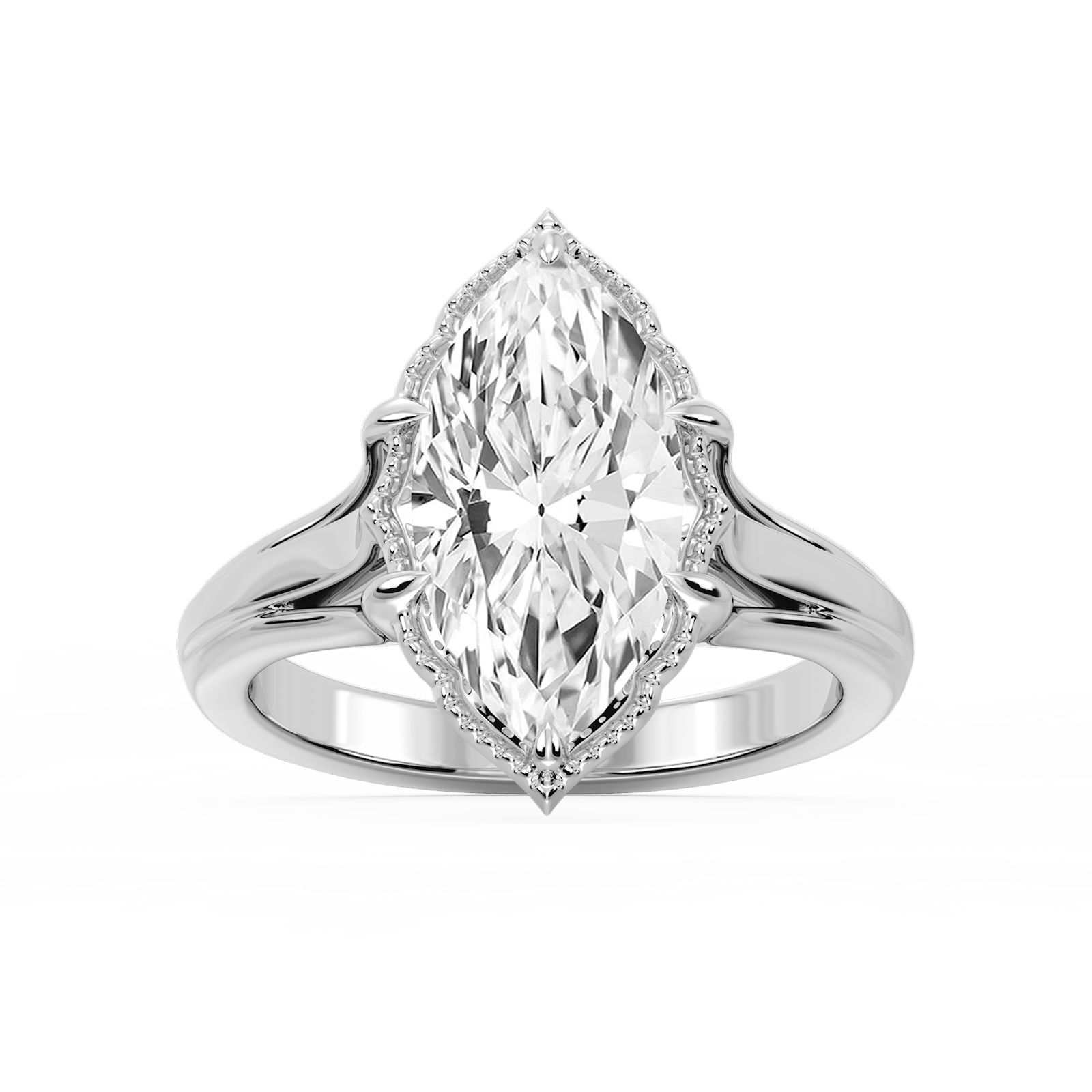 Tabitha Marquise Lab Grown Diamond Six Prong Catherdral Side Stone Engagement Ring
