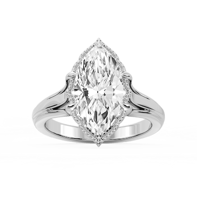 Tabitha Marquise Lab Grown Diamond Six Prong Catherdral Side Stone Engagement Ring