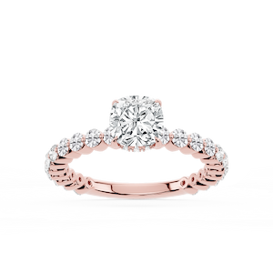 Tamara Cushion Lab Grown Diamond Single Shared Prong Hidden Halo Engagement Ring