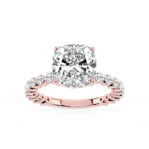 Tamara Cushion Lab Grown Diamond Single Shared Prong Hidden Halo Engagement Ring