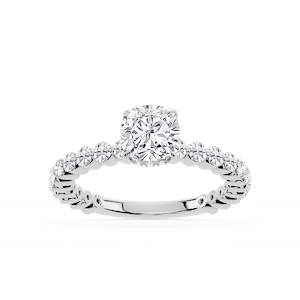 Tamara Cushion Lab Grown Diamond Single Shared Prong Hidden Halo Engagement Ring