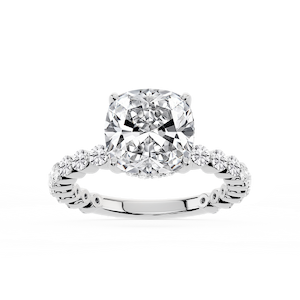 Tamara Cushion Lab Grown Diamond Single Shared Prong Hidden Halo Engagement Ring