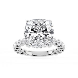 Tamara Cushion Lab Grown Diamond Single Shared Prong Hidden Halo Engagement Ring
