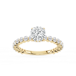 Tamara Cushion Lab Grown Diamond Single Shared Prong Hidden Halo Engagement Ring