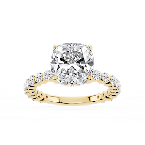 Tamara Cushion Lab Grown Diamond Single Shared Prong Hidden Halo Engagement Ring