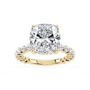 Tamara Cushion Lab Grown Diamond Single Shared Prong Hidden Halo Engagement Ring