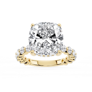 Tamara Cushion Lab Grown Diamond Single Shared Prong Hidden Halo Engagement Ring