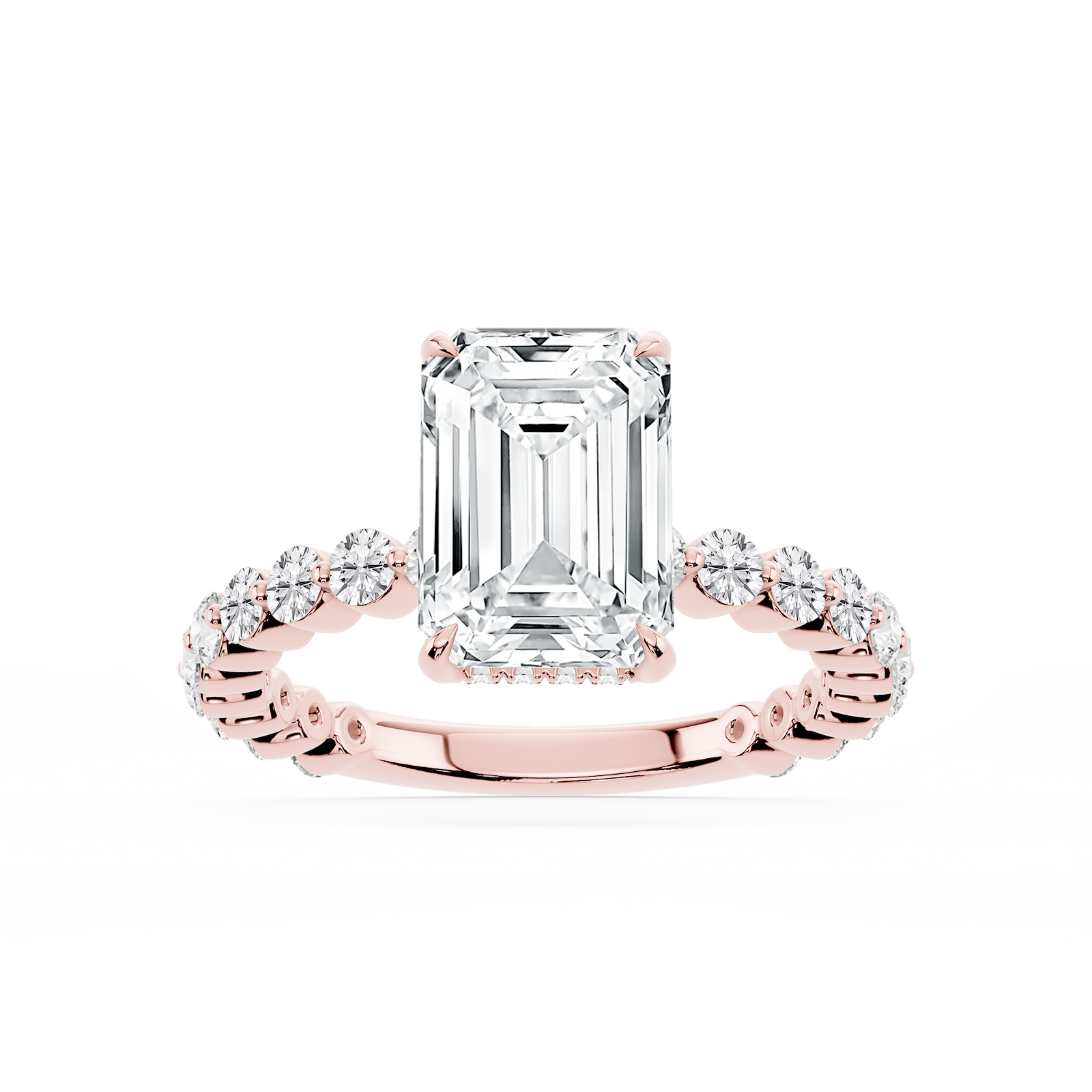 Tamara Emerald Lab Grown Diamond Single Shared Prong Hidden Halo Engagement Ring