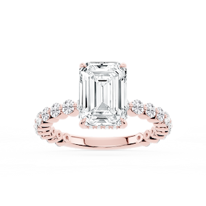 Tamara Emerald Lab Grown Diamond Single Shared Prong Hidden Halo Engagement Ring