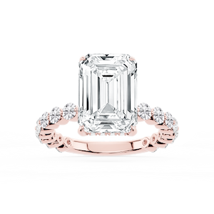 Tamara Emerald Lab Grown Diamond Single Shared Prong Hidden Halo Engagement Ring