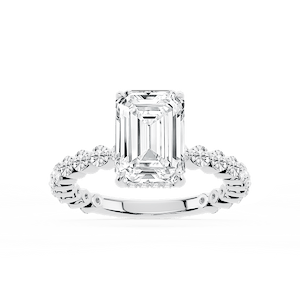 Tamara Emerald Lab Grown Diamond Single Shared Prong Hidden Halo Engagement Ring
