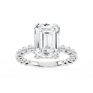 Tamara Emerald Lab Grown Diamond Single Shared Prong Hidden Halo Engagement Ring