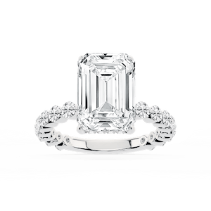 Tamara Emerald Lab Grown Diamond Single Shared Prong Hidden Halo Engagement Ring