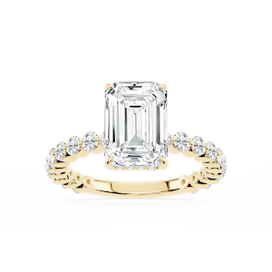 Tamara Emerald Lab Grown Diamond Single Shared Prong Hidden Halo Engagement Ring