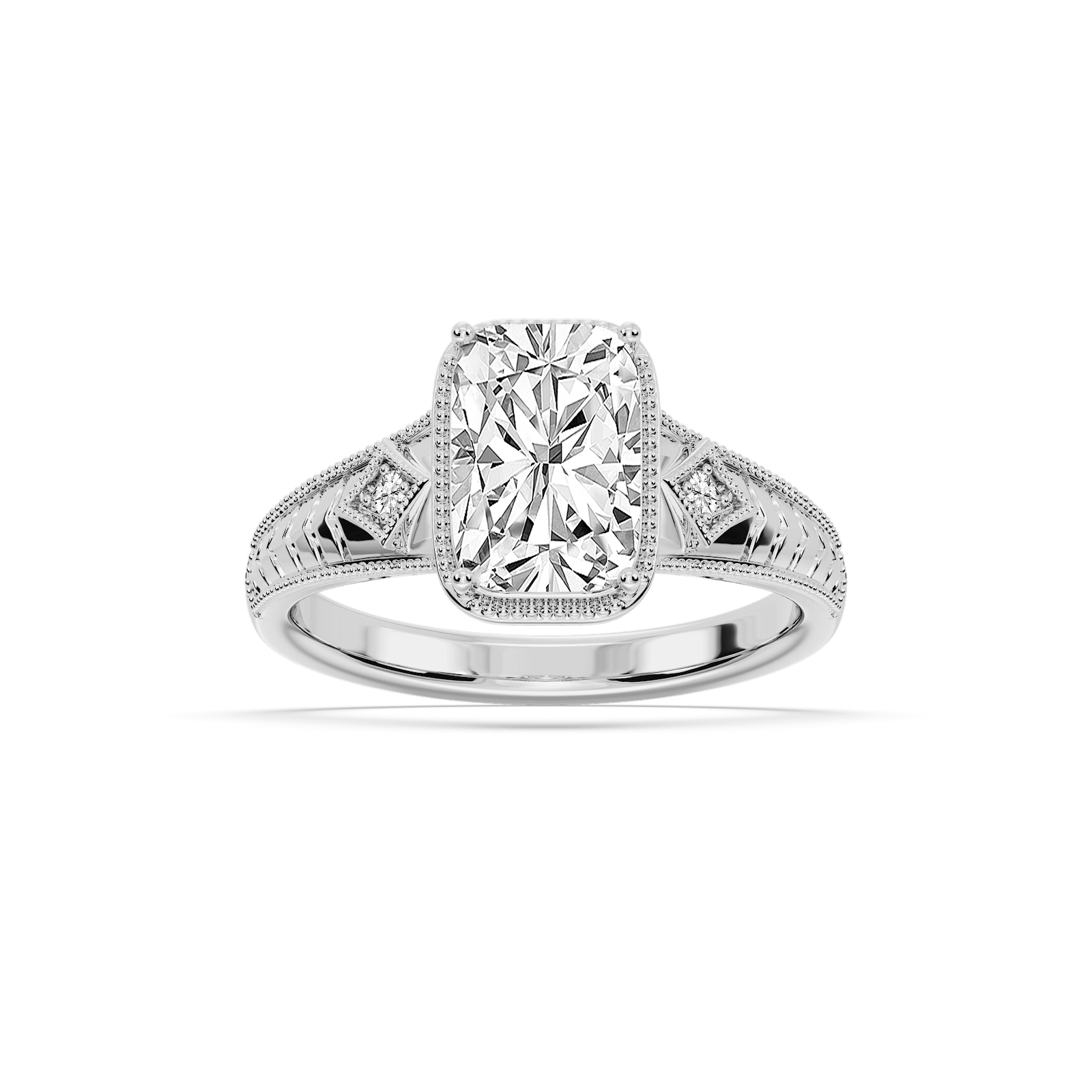 Taylor Antique Elongated Cushion Lab Grown Diamond Vintage Bezel Side Stone Engagement Ring