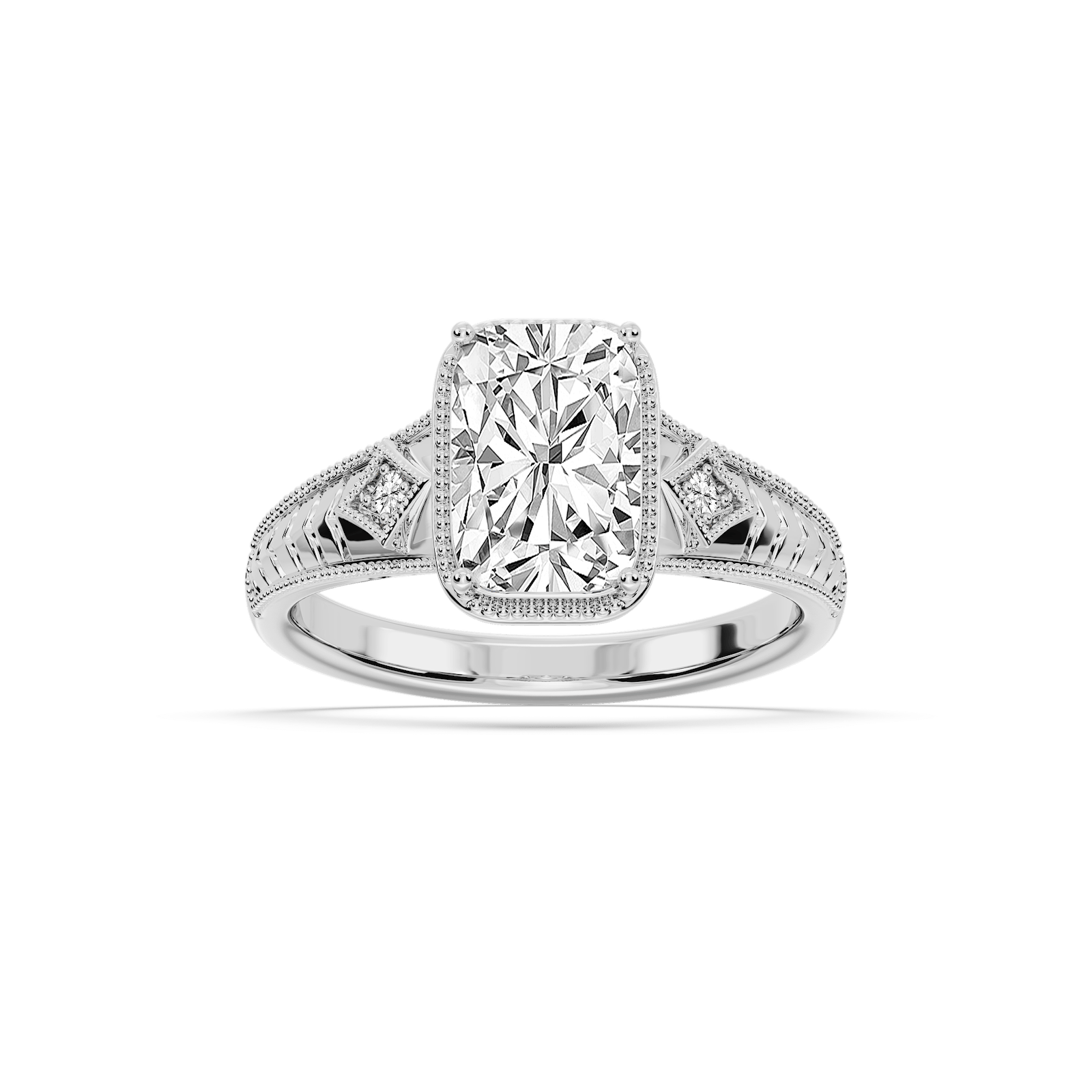 Taylor Antique Elongated Cushion Lab Grown Diamond Vintage Bezel Side Stone Engagement Ring