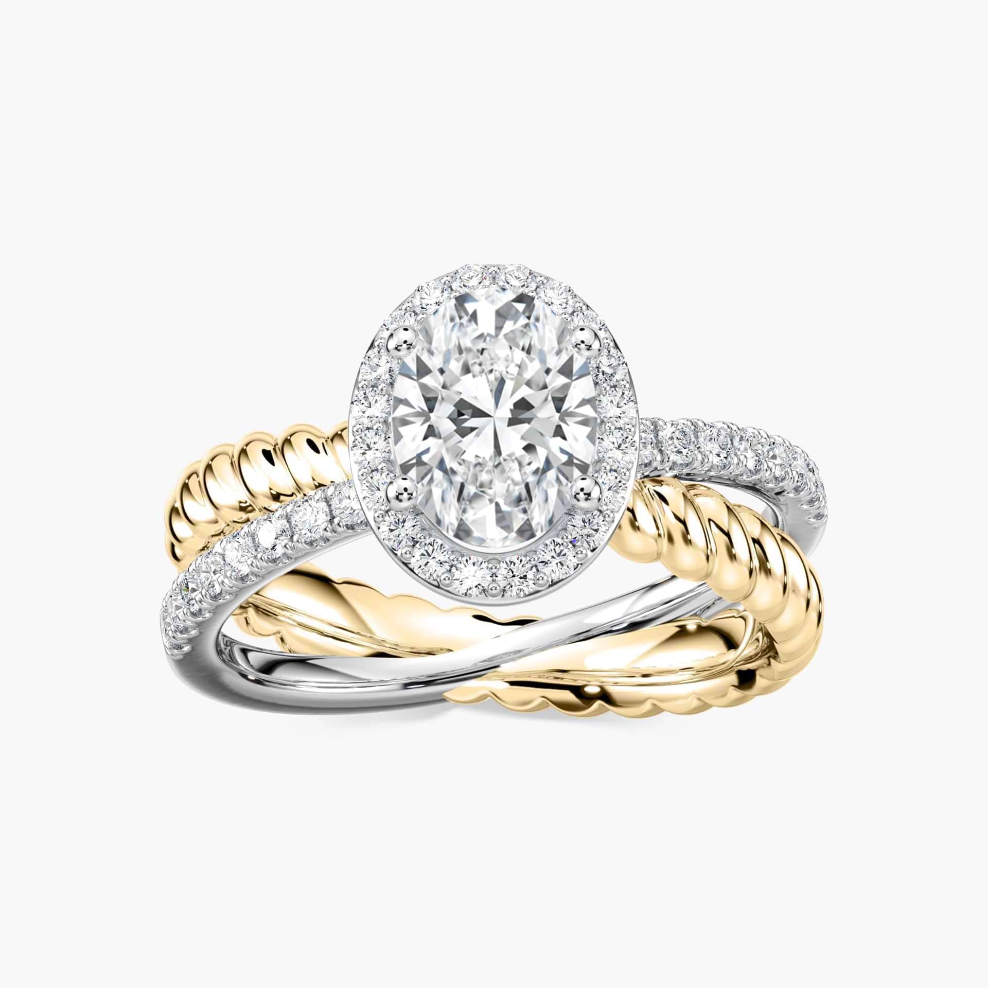 Athena Oval Lab Grown Diamond Rope Crossover Halo Engagement Ring