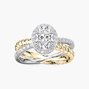 Athena Oval Lab Grown Diamond Rope Crossover Halo Engagement Ring