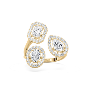 2 ctw Emerald, Oval and Pear Lab Grown Diamond Three Stone Halo Ring