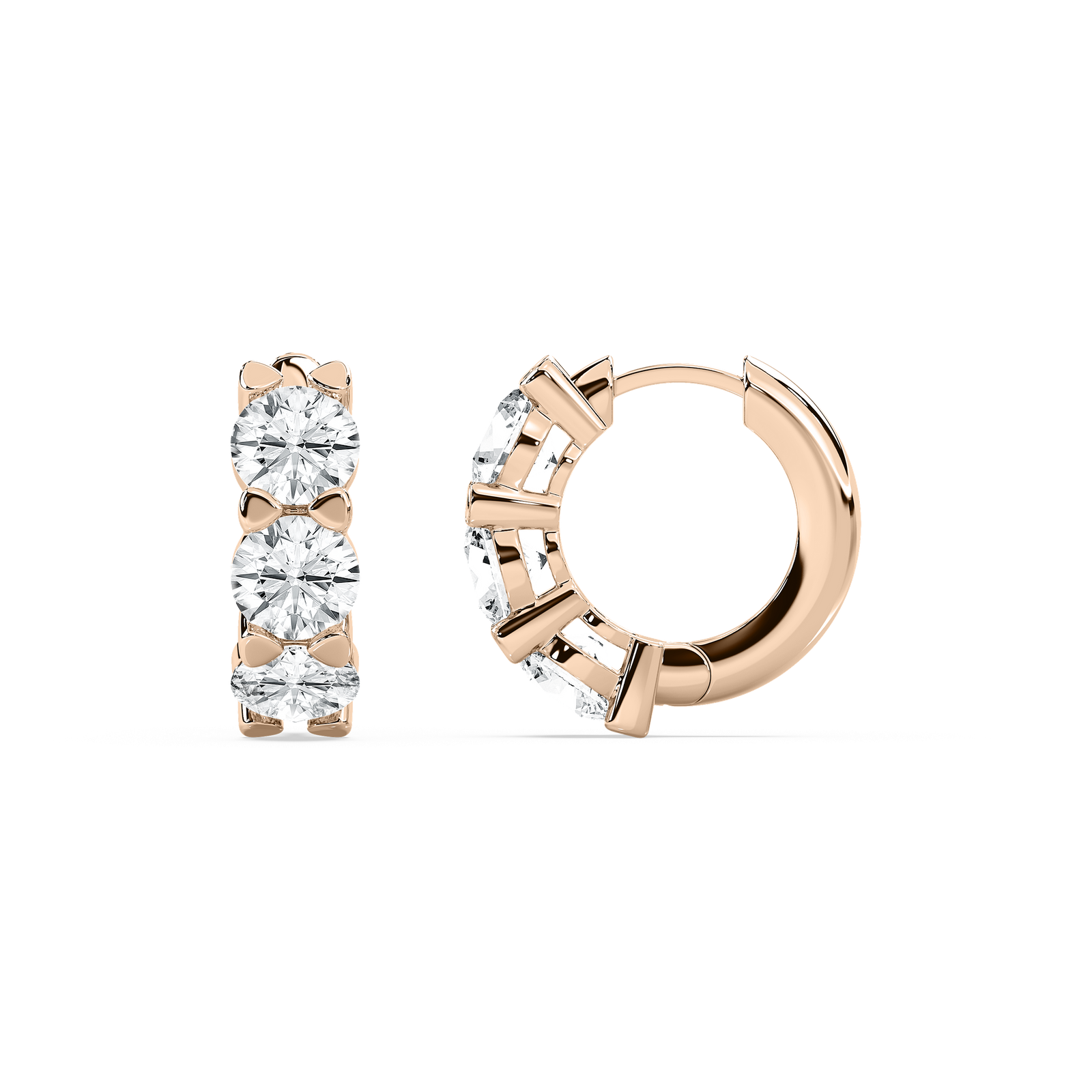 5 ctw Round Lab Grown Diamond Three Stone Huggie Hoop Earrings