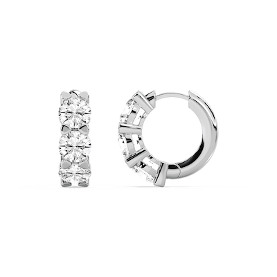 5 ctw Round Lab Grown Diamond Three Stone Huggie Hoop Earrings