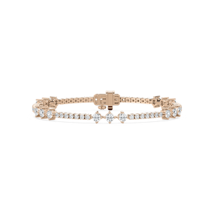 4 ctw Round Lab Grown Diamond Three Stone Station Tennis Bracelet  - 7 Inches