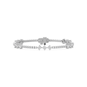 4 ctw Round Lab Grown Diamond Three Stone Station Tennis Bracelet  - 7 Inches