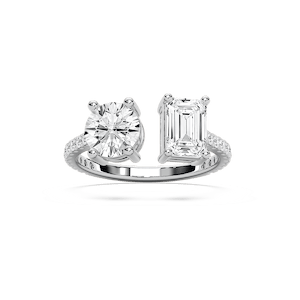 Toi et Moi Open Round and Emerald  Ring
