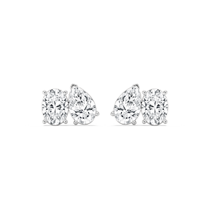 2 ctw Toi et Moi Oval and Pear Lab Grown Diamond Stud Earrings