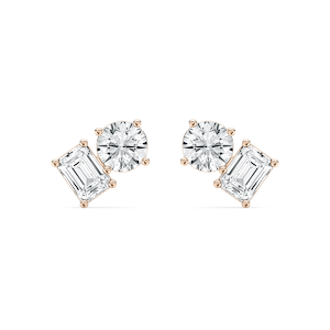 2 ctw Toi et Moi Round and Emerald Lab Grown Diamond Stud Earrings