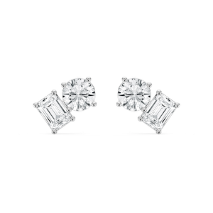 2 ctw Toi et Moi Round and Emerald Lab Grown Diamond Stud Earrings