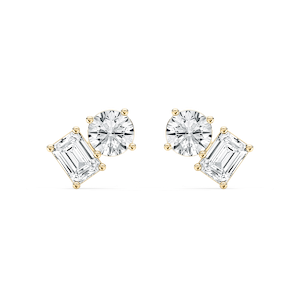 2 ctw Toi et Moi Round and Emerald Lab Grown Diamond Stud Earrings