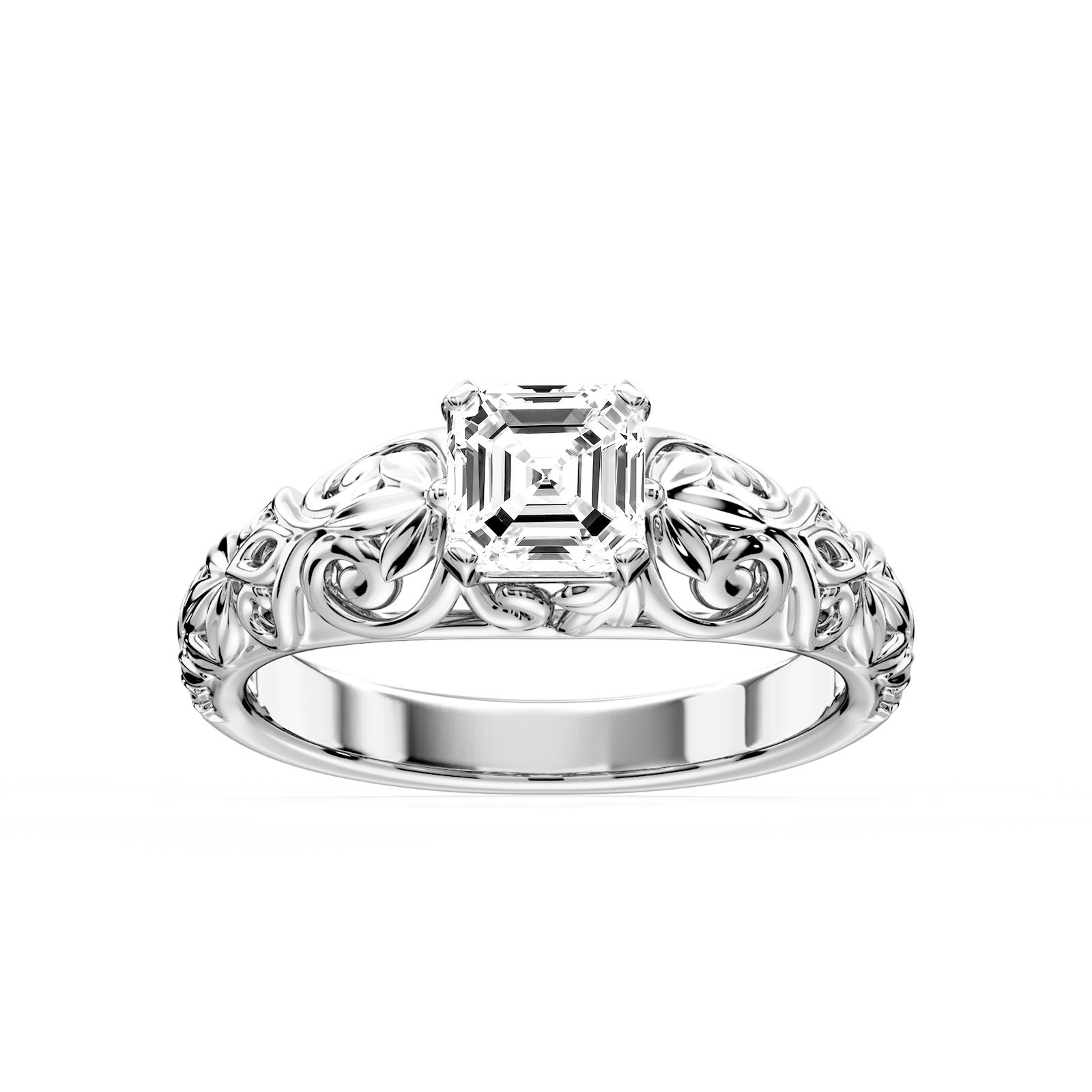 Tory Asscher Lab Grown Diamond Filigree Solitaire Engagement Ring