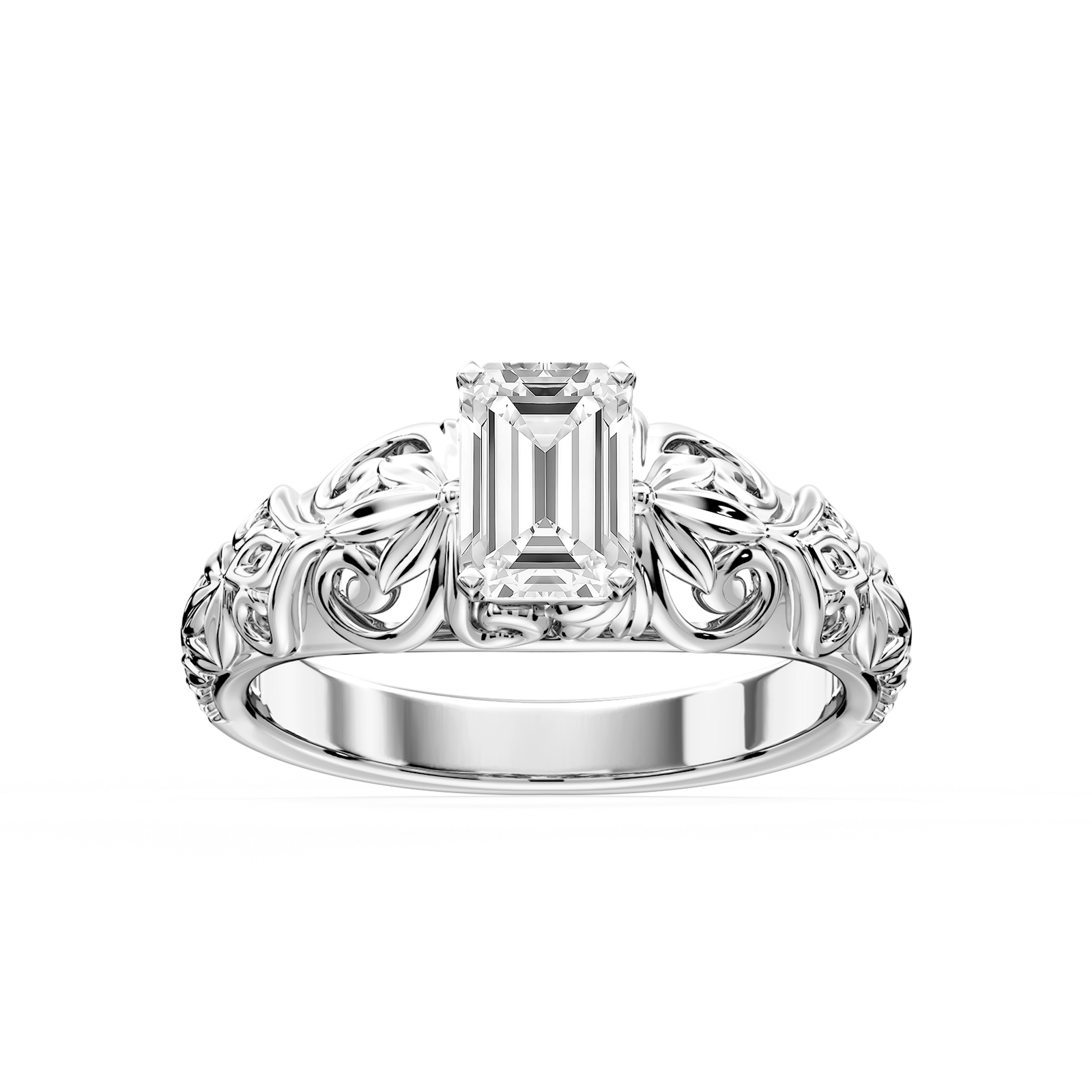 Tory Emerald Lab Grown Diamond Filigree Solitaire Engagement Ring