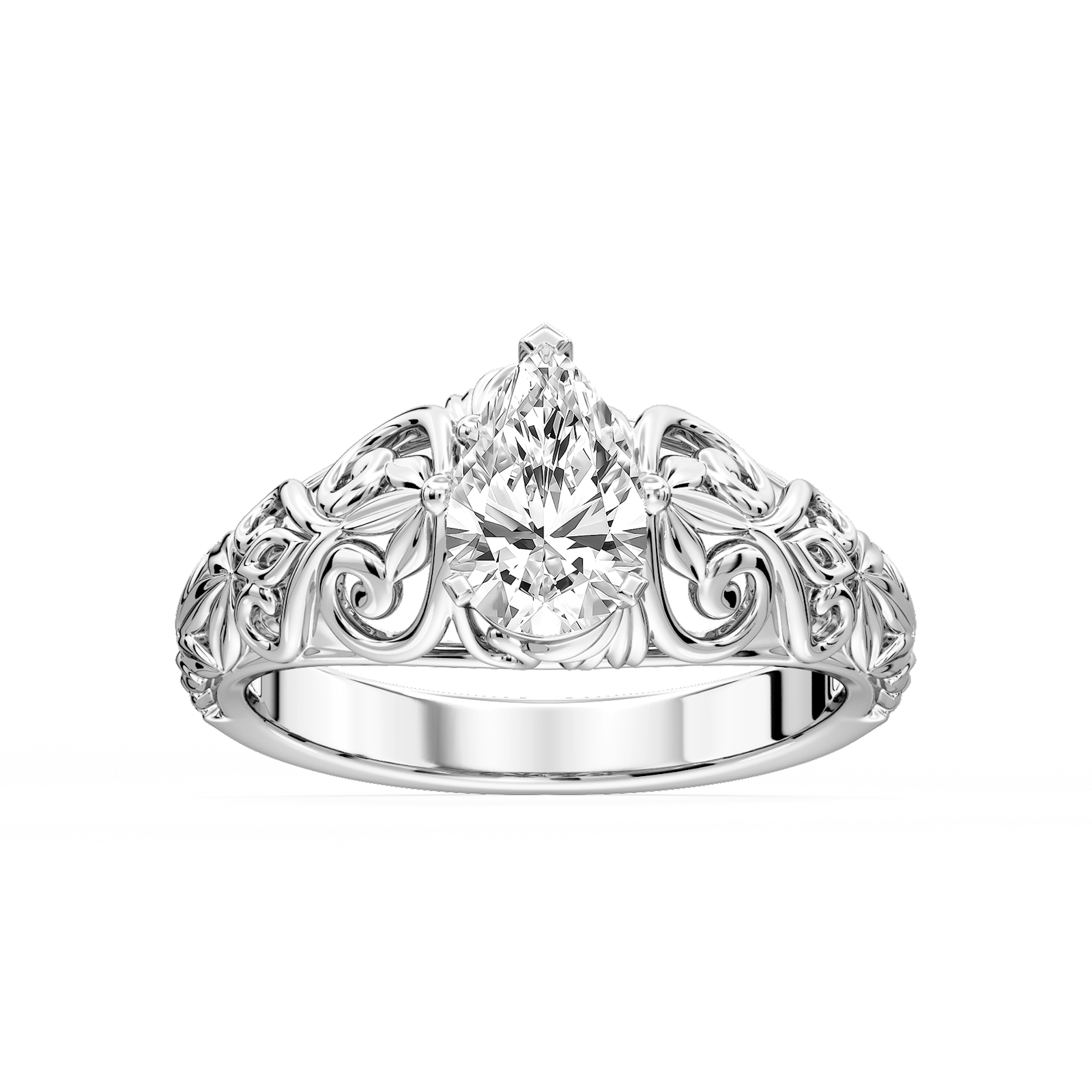 Tory Pear Lab Grown Diamond Filigree Solitaire Engagement Ring