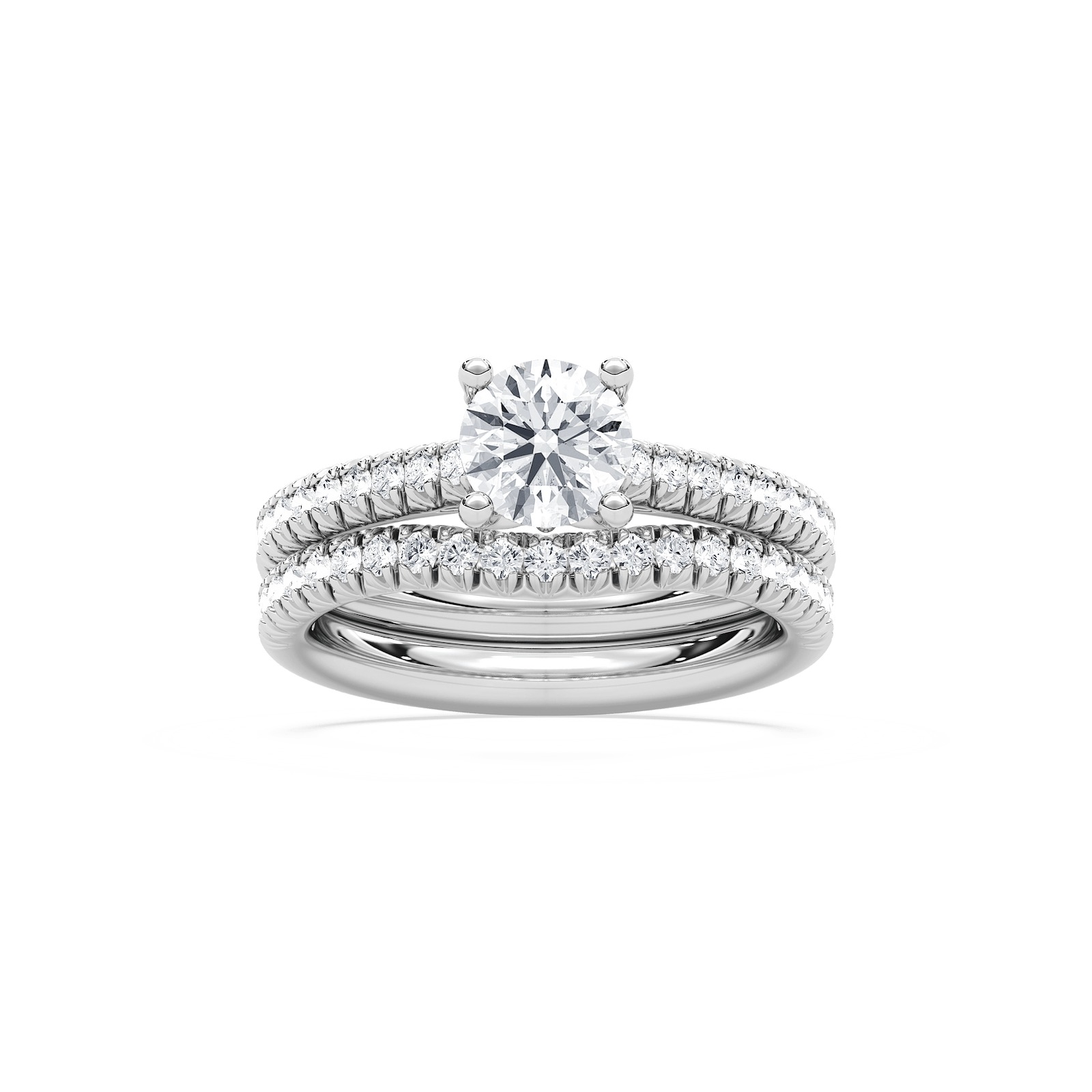 Tressa 1 ⅝ ctw Round Lab Grown Diamond French Pave Wedding Set