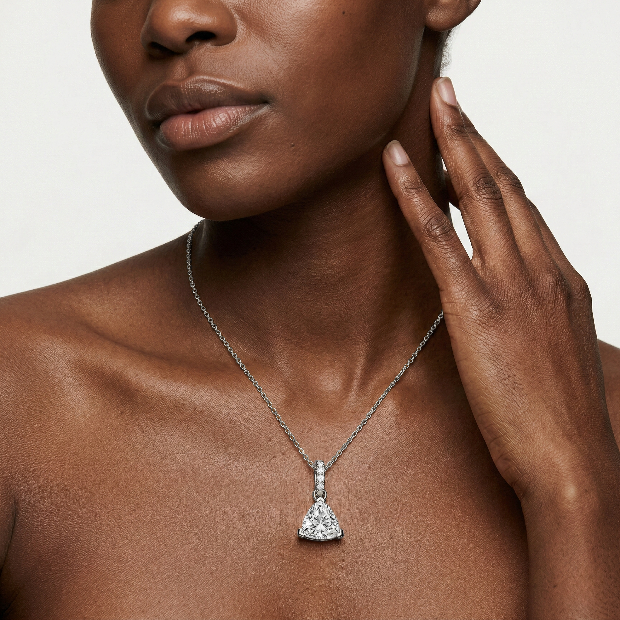 Trillion Lab Grown Diamond Hidden Halo Pendant - 16 to 18 Inches