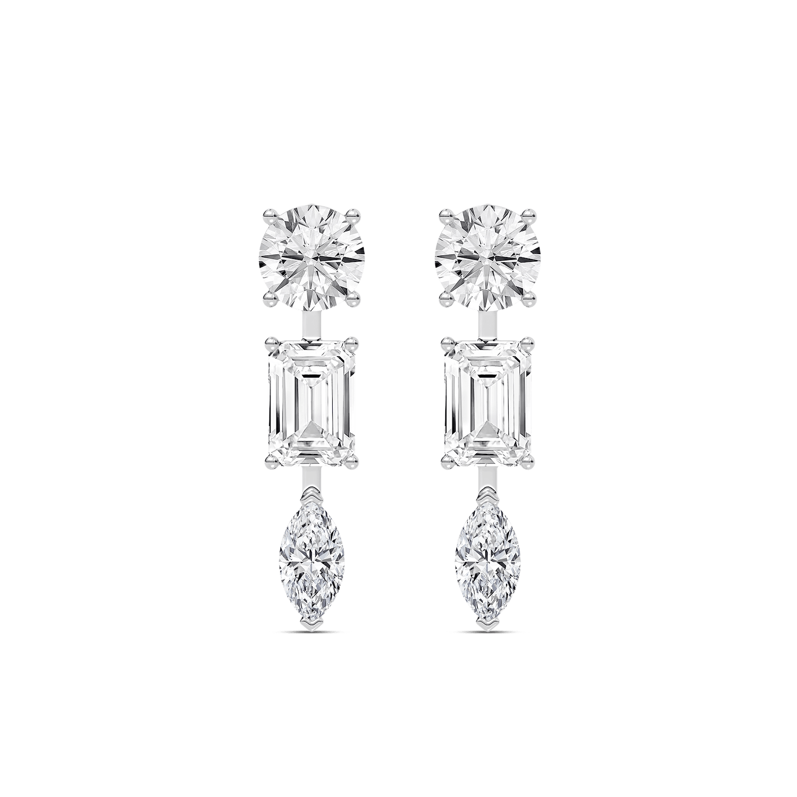 3 ⁷/₈ ctw Round Emerald, and Marquise Lab Grown Diamond Trio Drop Earrings
