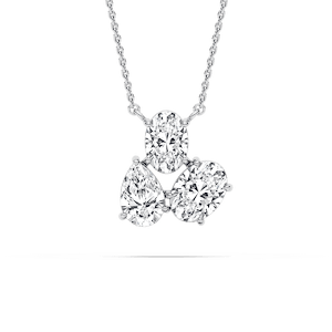 3 ½ ctw Oval and Pear  Lab Grown Diamond Triumphant Three Stone Pendant  - 18 Inches